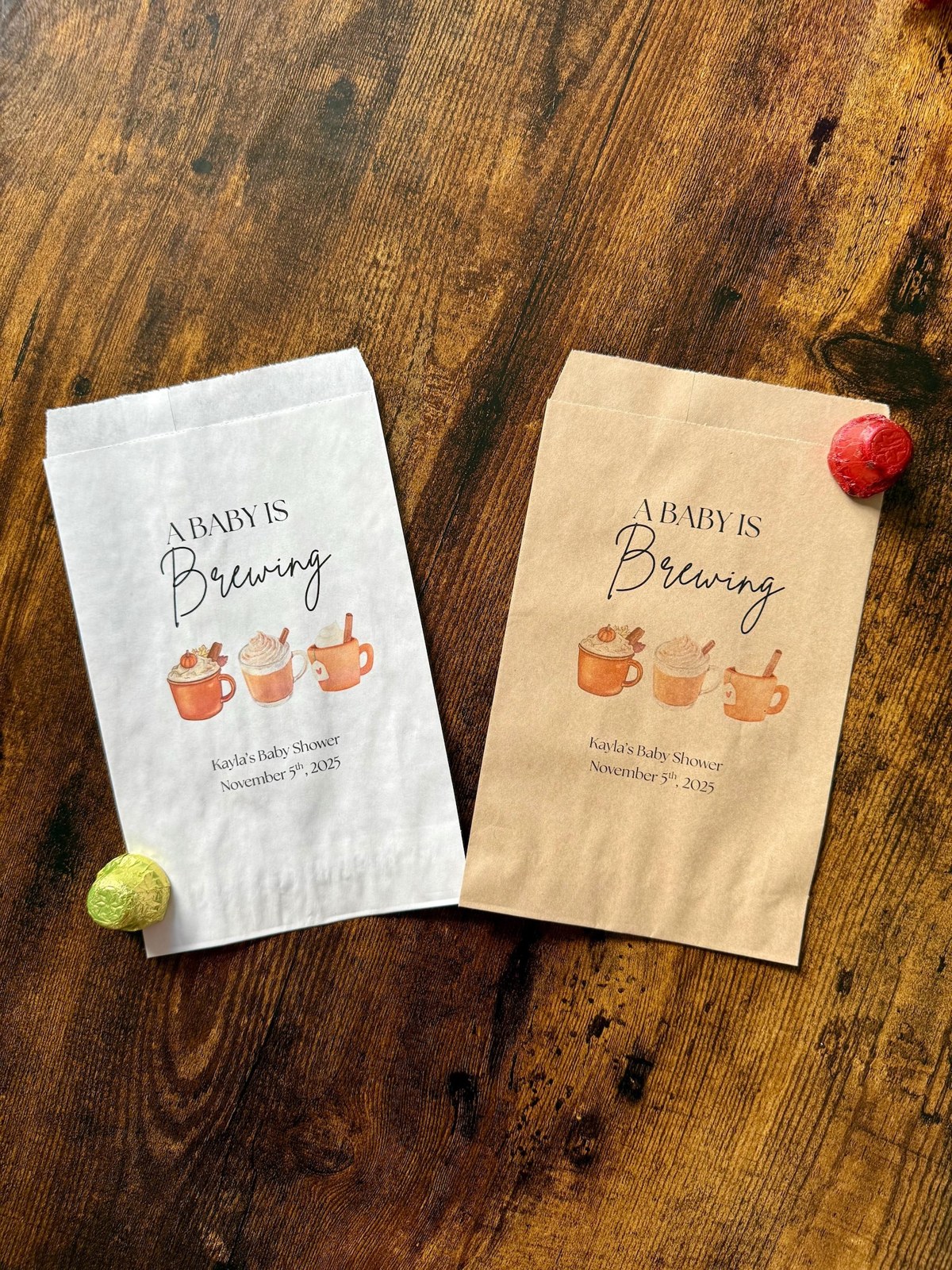 A baby is brewing party favor treat bags