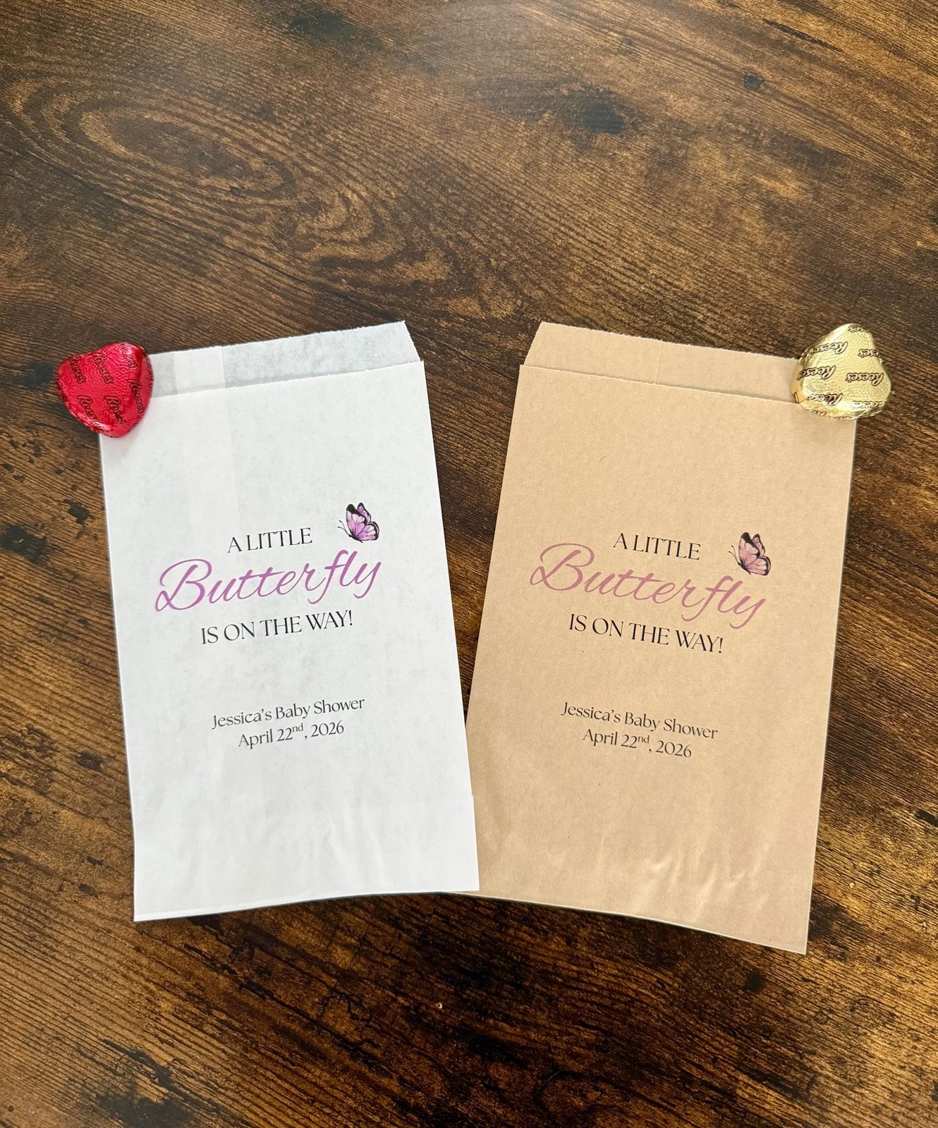 A little butterfly is on the way party favor bags