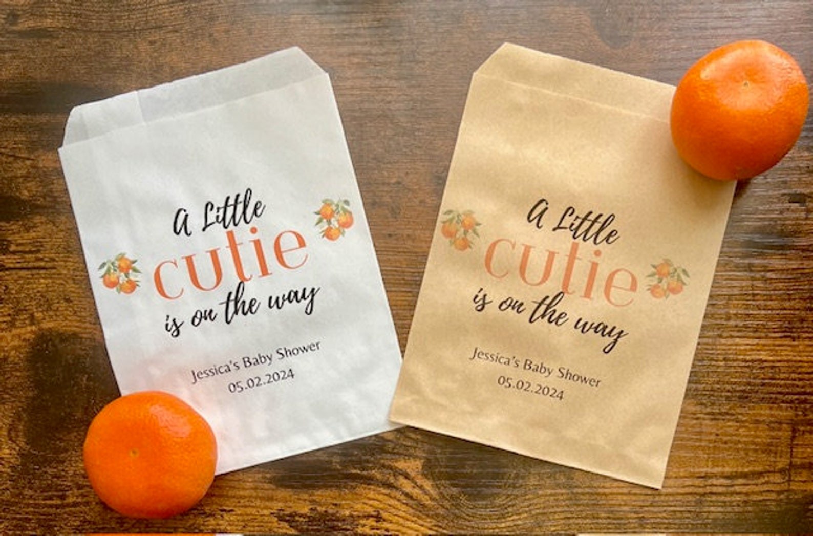A Little Cutie is on the way baby shower favor bags