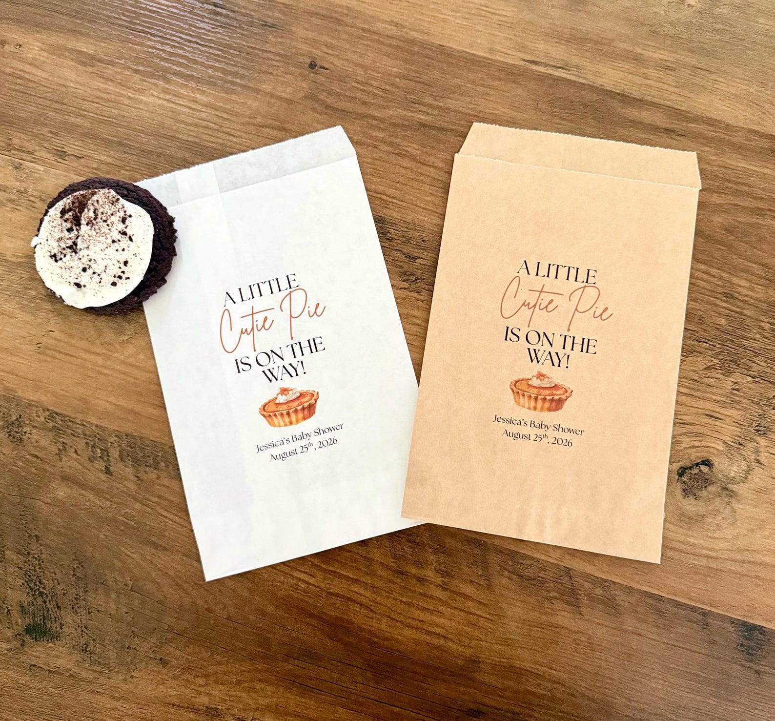 A Little Cutie Pie is on the way party favor bags