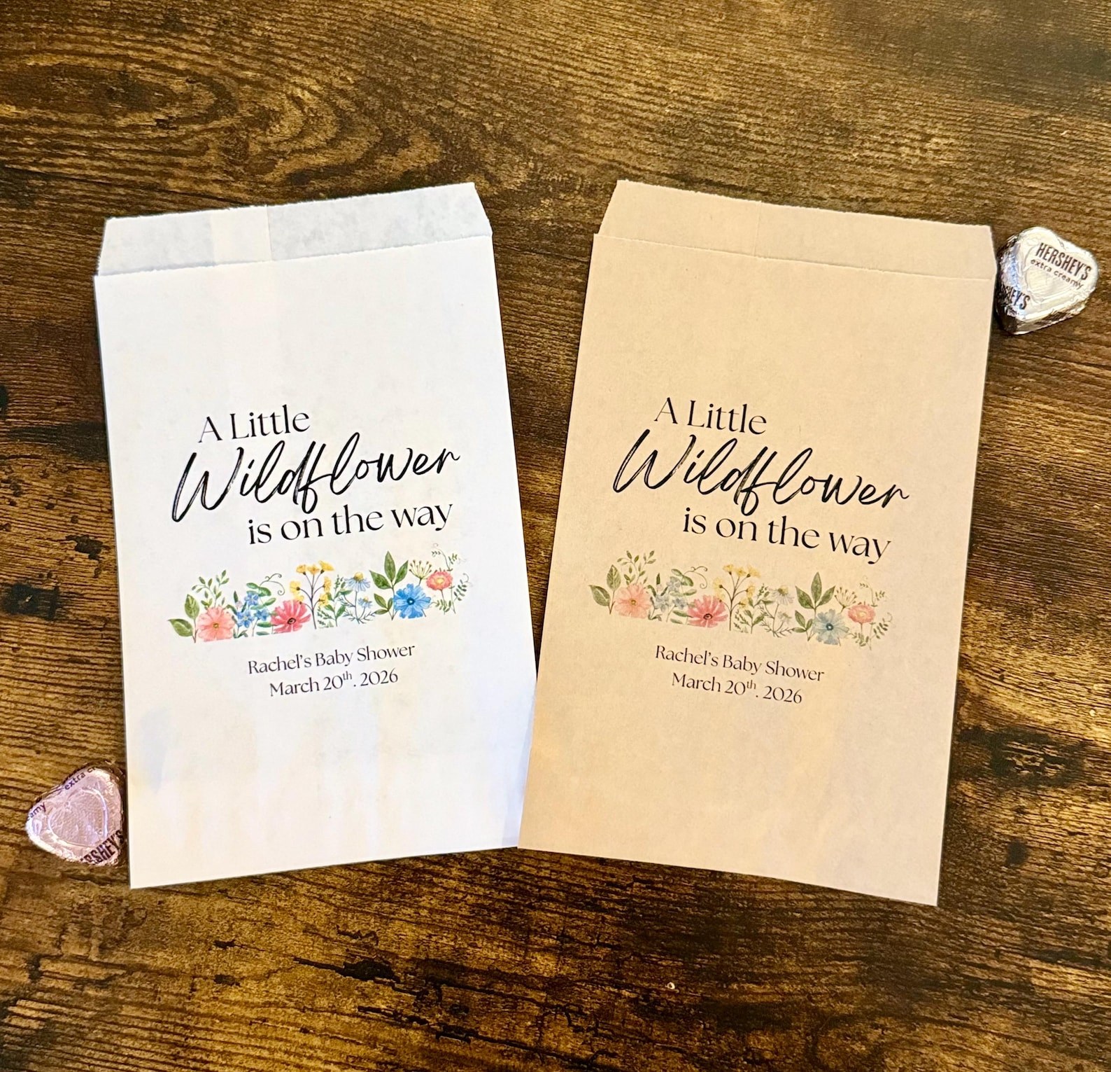 A little wildflower is on the way party treat bags