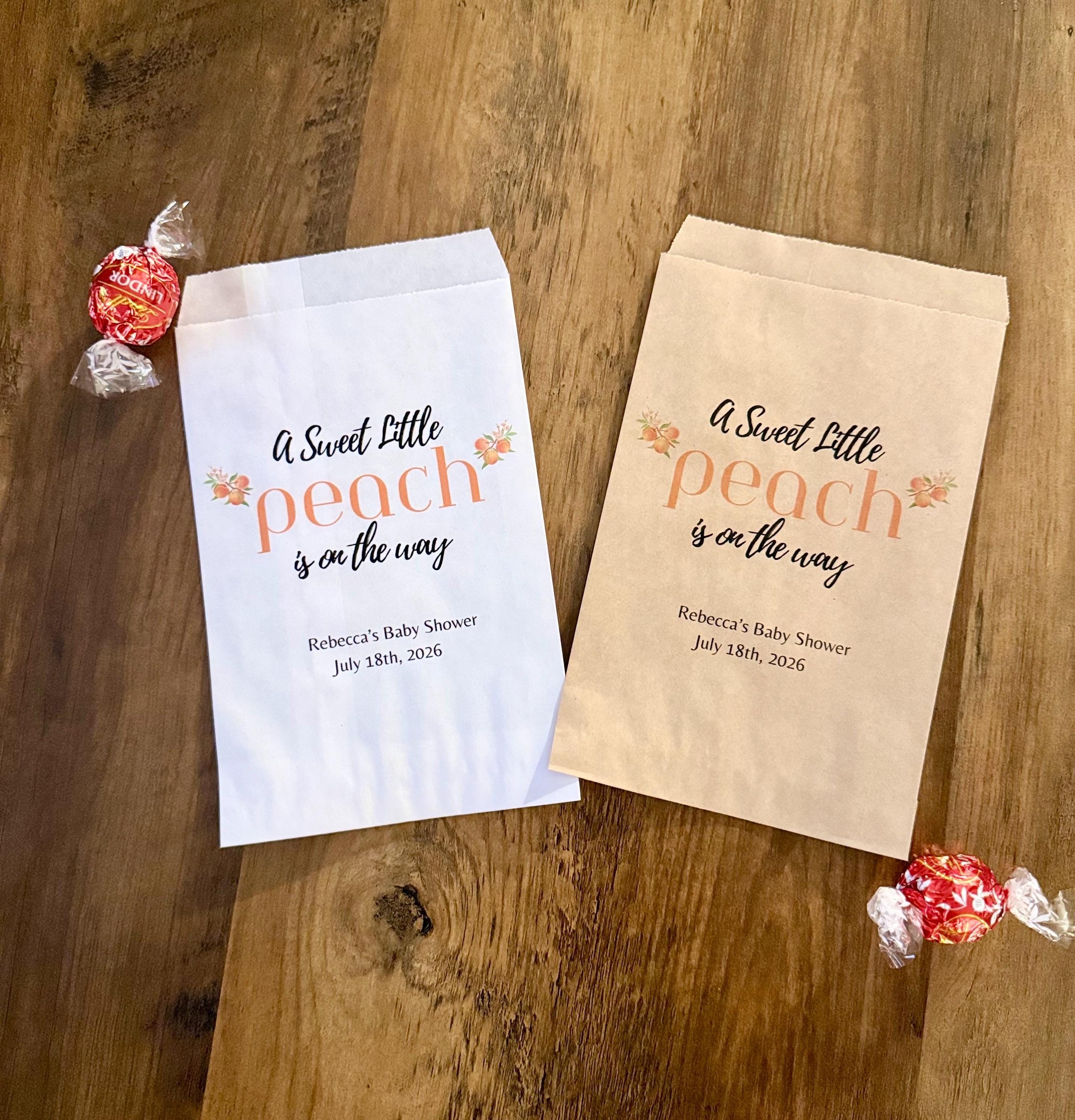 A sweet little peach is on the way party favor treat bags