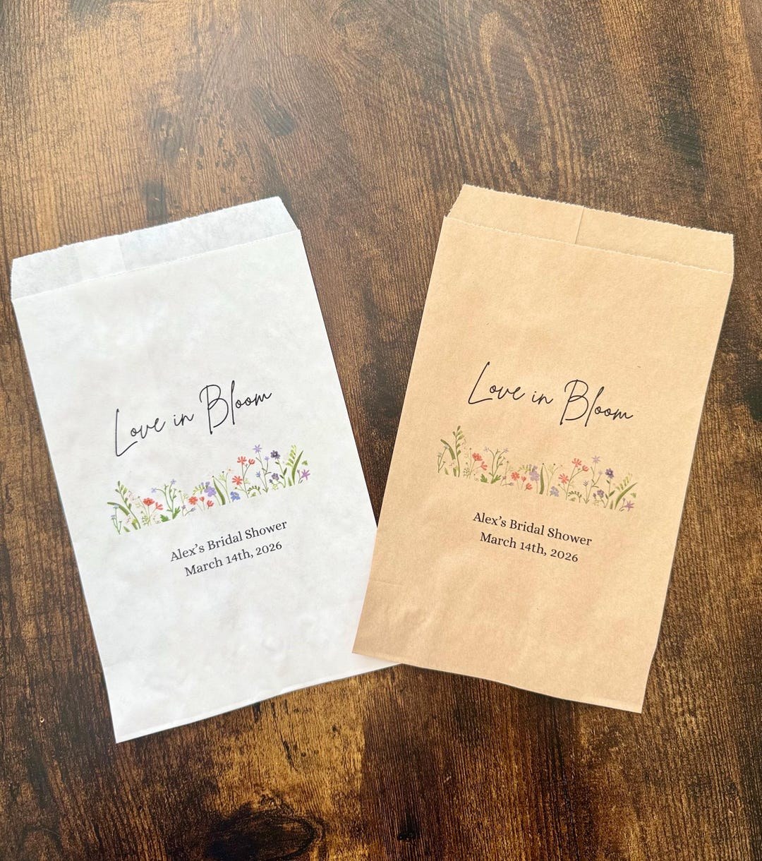 Love in Bloom bridal shower party favor bags