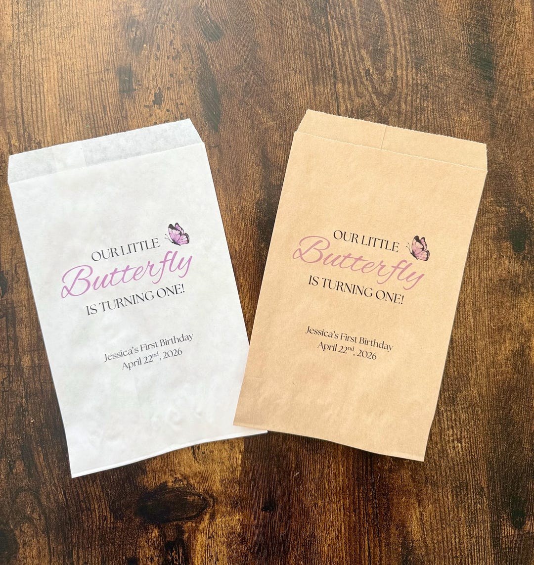 Our little butterfly is turning one party favor bag