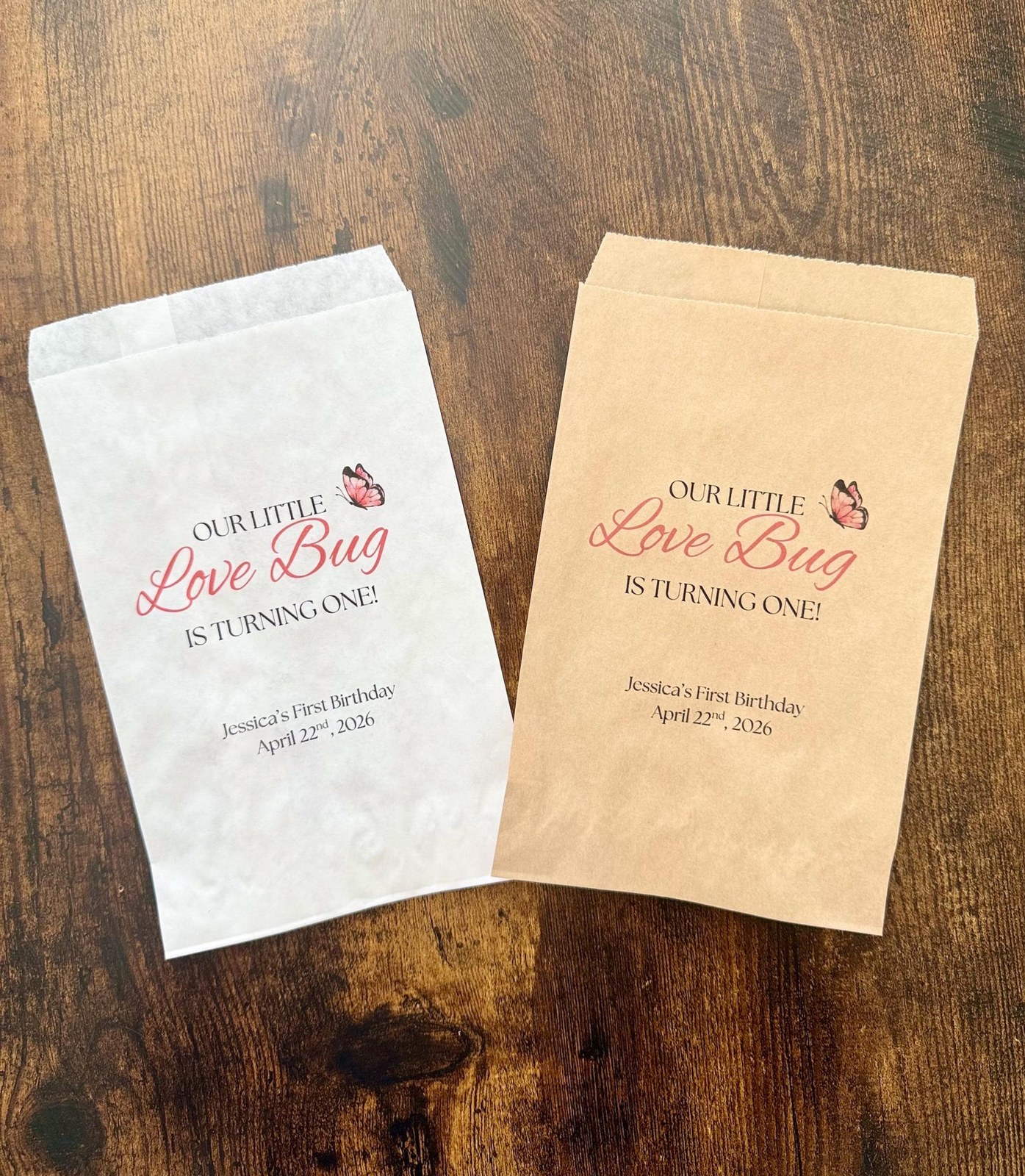 Our Little love bug is turning one party favor bags