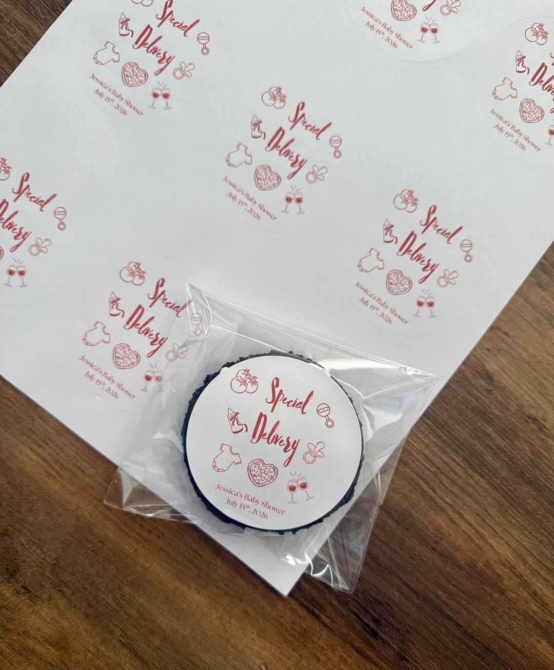 Special delivery party favor bags and labels